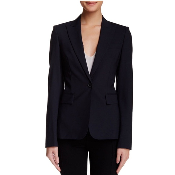 HUGO BOSS Juicy Wool Blazer Navy Blue One Button Tailored Career Wear Size 6 - Picture 2 of 16